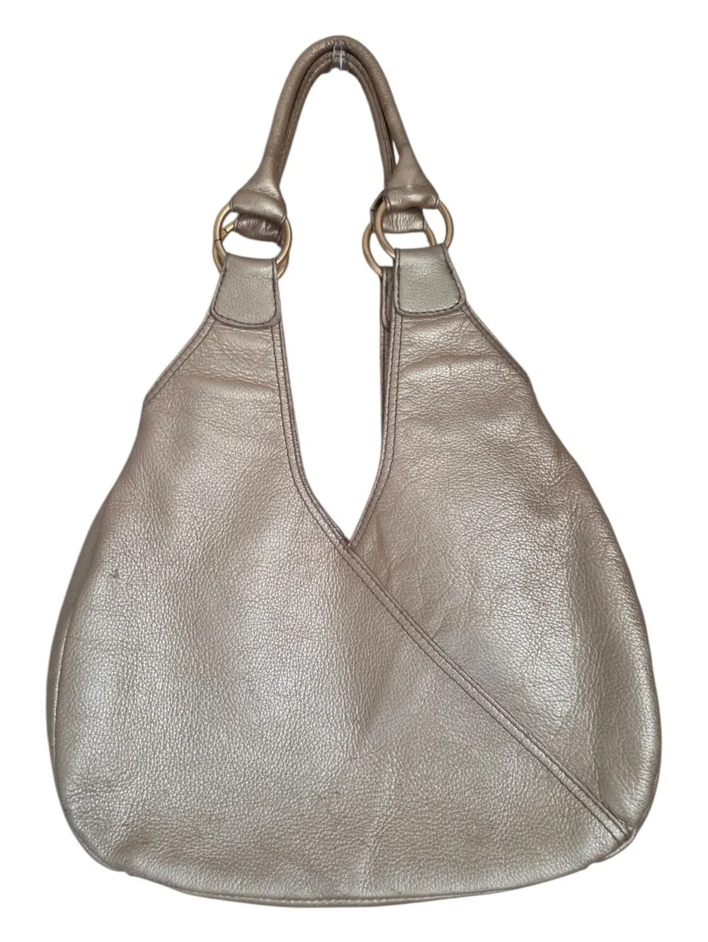 ​fossil metallic champagne gold pewter pebbled leather hobo shoulder bag purse